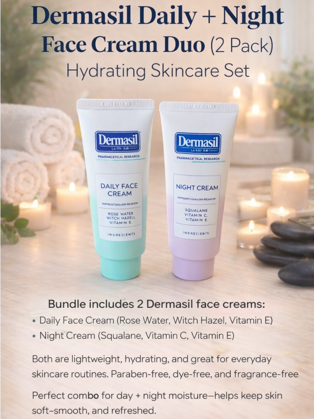 Dermasil Daily + Night Face Cream Duo (2 Pack) Hydrating Skincare Set - Picture 2 of 2